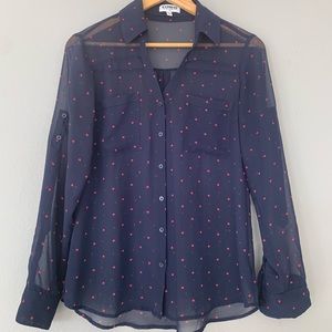💕Sheer Express Button Up with pink heart 💕